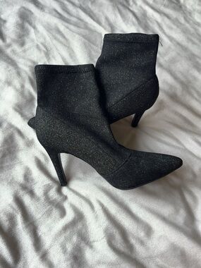 Women’s Black Glitter Pointed-Toe Stiletto Ankle Boots